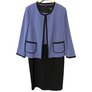 Nine West Suit Dress w/ Jacket Size 16 Black & Violet Pattern Fully Lined NWT